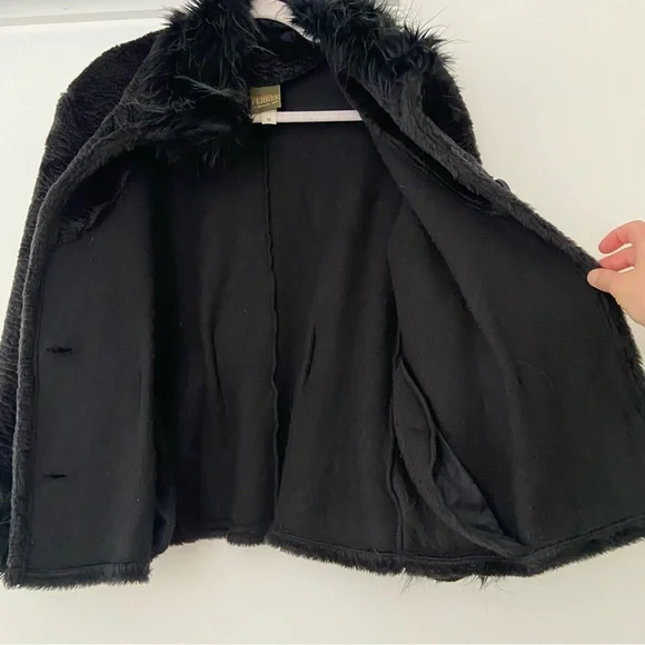 Vtg Maralyce Ferree Coat Women's Medium Faux Fur Black Boho Fairy Grunge Goth - Picture 8 of 13